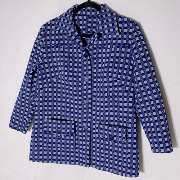 Vintage Handmade Blue Plaid 70s Style Light Jacket L - Picture 1 of 12